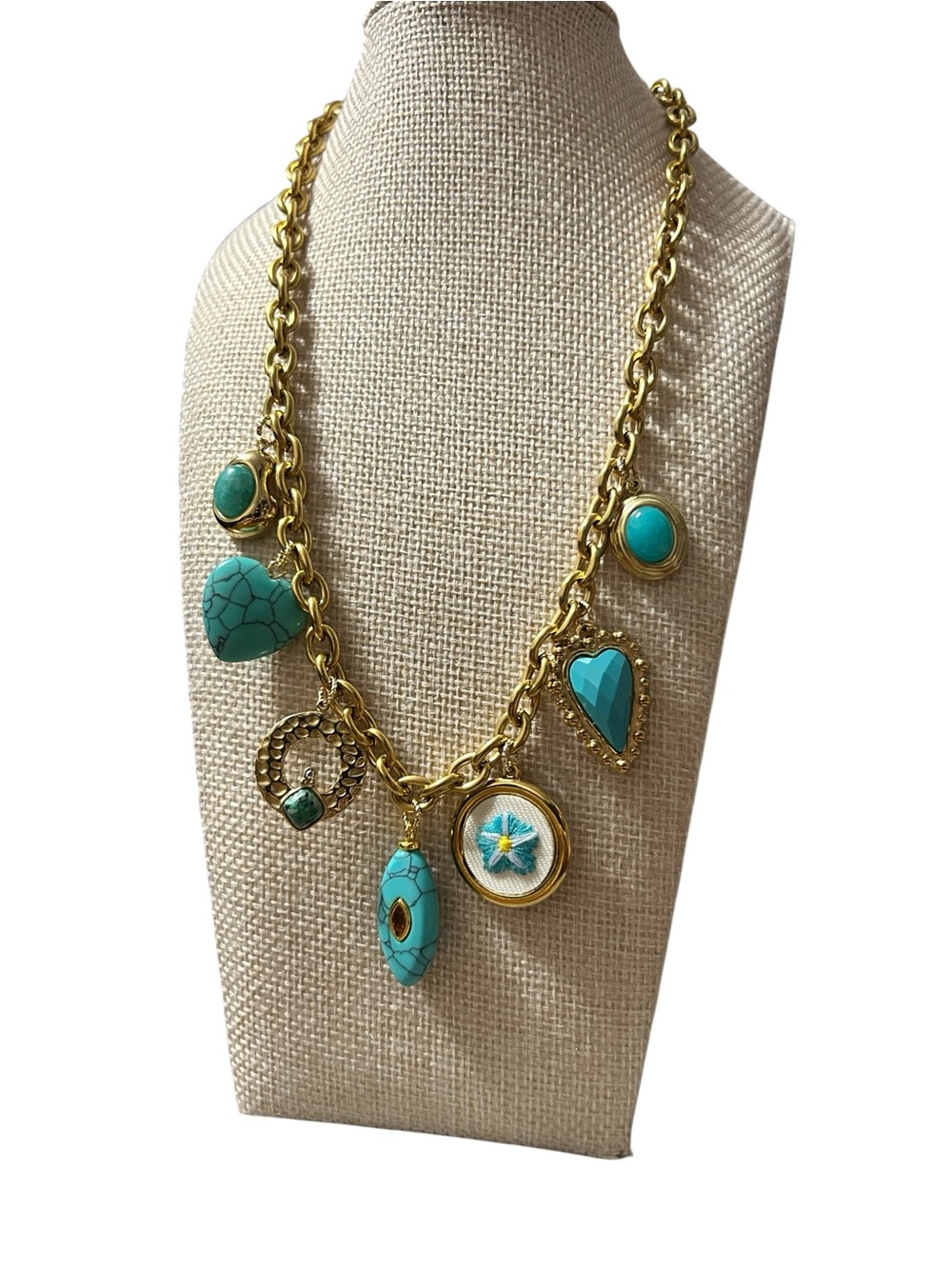 Gold Chain Turquoise Charm Necklace - Brand